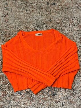 Urban Outfitters Vibrant Orange Ribbed V-Neck Sweater